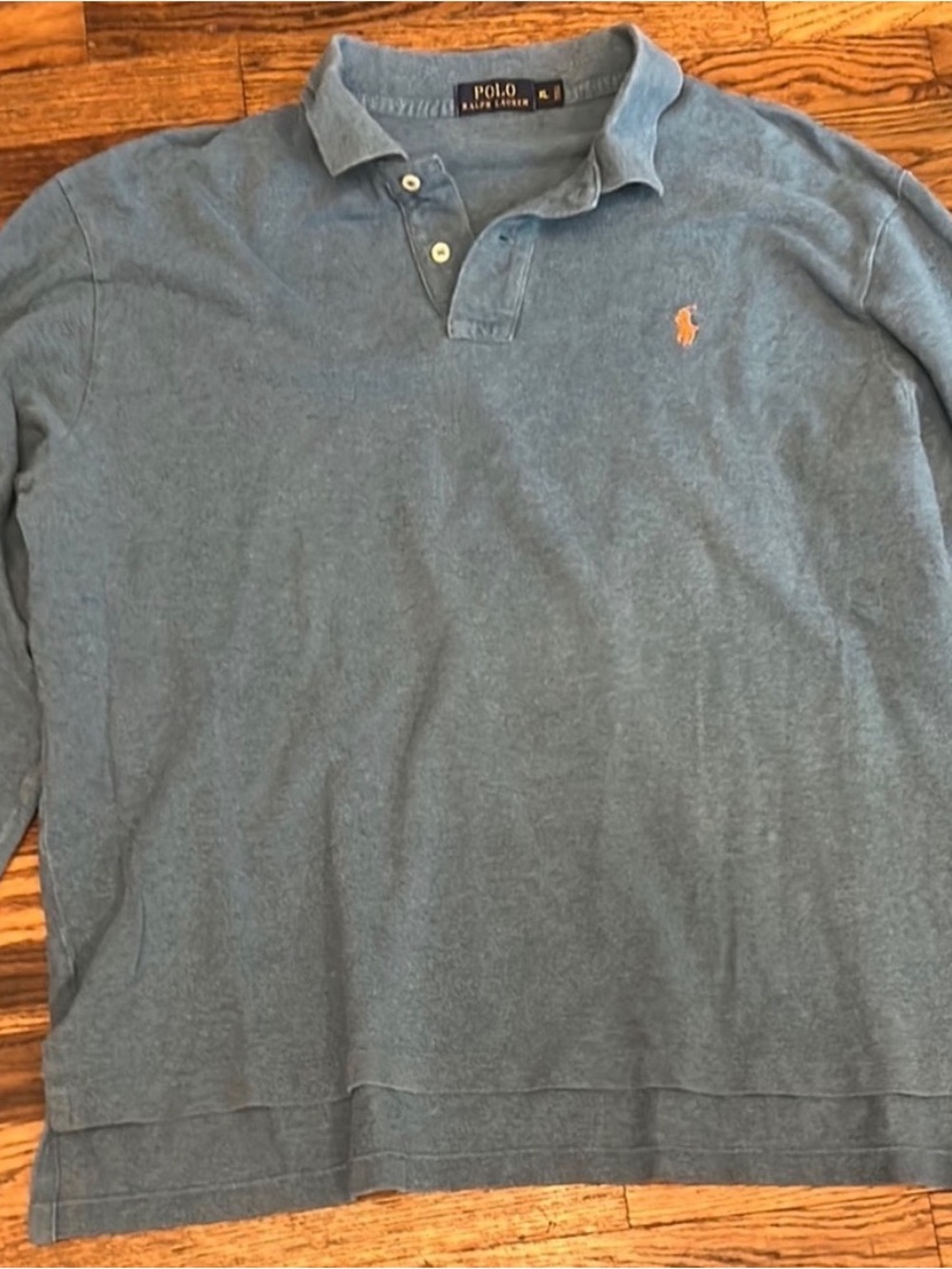 Ralph Lauren Men's Long Sleeve Polo Shirt - Blue with Orange Logo